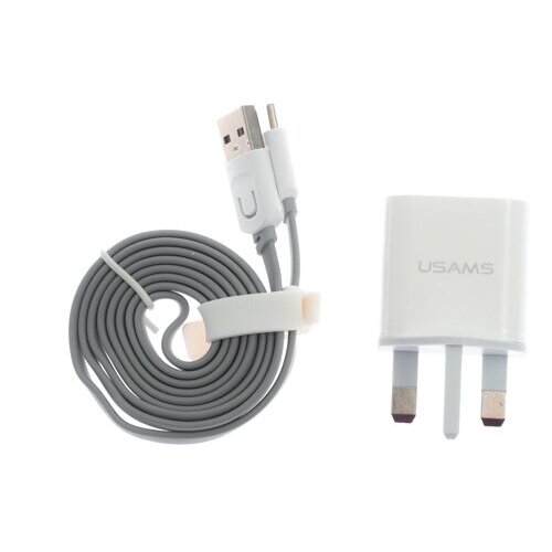 СЗУ USB 2.4A 2 выхода USAMS J-TU кабель Type-C Британский разъем белый универ сзу для ноутбуков