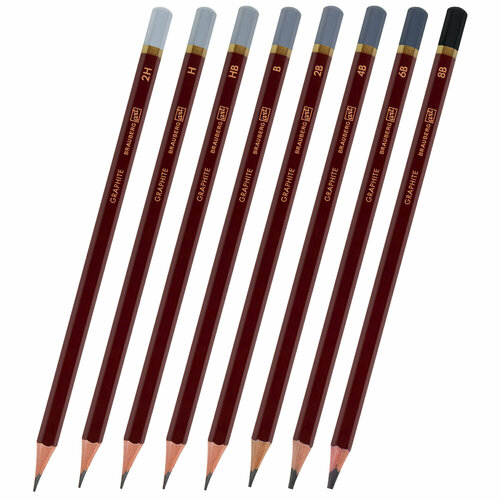 Упаковка 2 шт Карандаши чернографитные художественные 2H-8B набор 8 шт В пенале BRAUBERG ART PREMIERE 181894 840₽