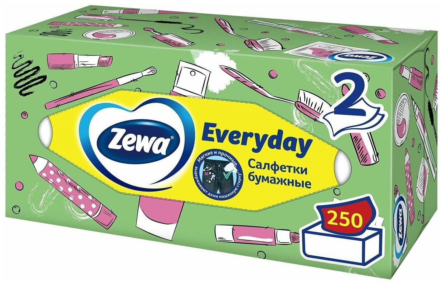 Салфетки бумажные Zewa Everyday косметические 2 слоя 250шт - фотография № 3