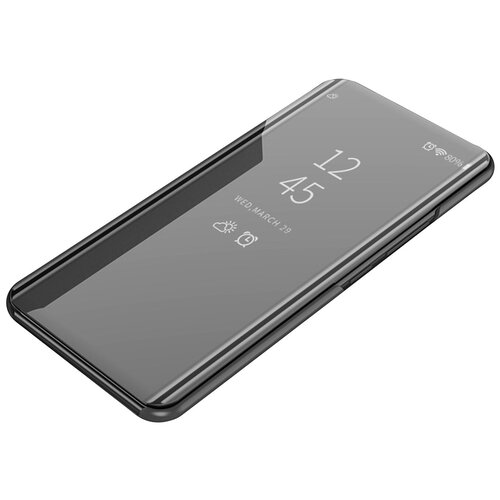 фото Чехол-книжка mypads для huawei p40 pro с дизайном clear view cover с полупрозрачной пластиковой крышкой с зеркальной поверхностью черный