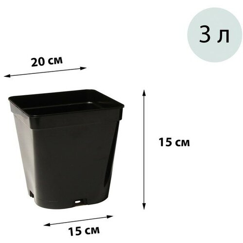 Горшок для рассады, 3 л, 15 × 15 × 20 см, чёрный, Greengo