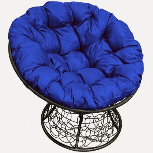 Изображение товара Кресло M-group Папасан ротанг черное + синяя подушка