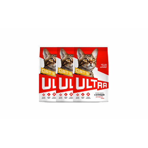 ULTRA Полнорационный сухой корм для взроcлых кошек с курицей 0,6 кг х 3 шт.