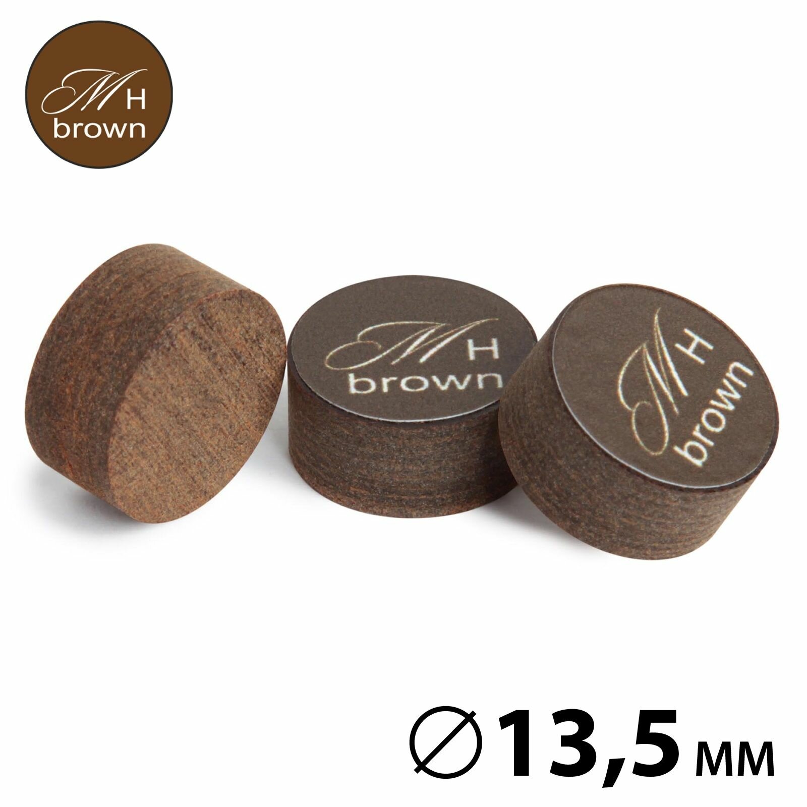 Наклейка для кия А. Меписашвили M-H Brown 13,5 мм Medium/Hard, многослойная, 1 шт.