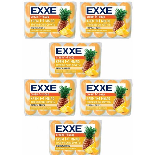 EXXE Мыло твердое косметическое 1+1 "Тропические фрукты" 4шт*75г оранжевое полосатое экопак,6 шт
