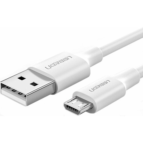 UGREEN Кабель UGREEN US289-60143, USB-A 2.0 to Micro USB, 2A, силиконовый круглый, 2m, белый (ритейл упаковка)