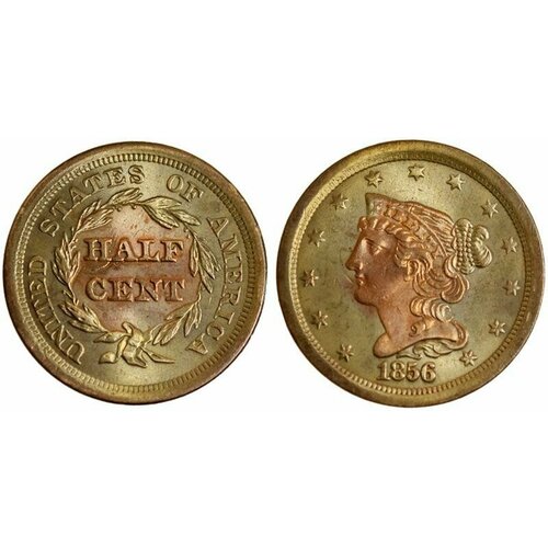 США, 1/2 цента 1856 год, UNC 2 цента 1966 австралия