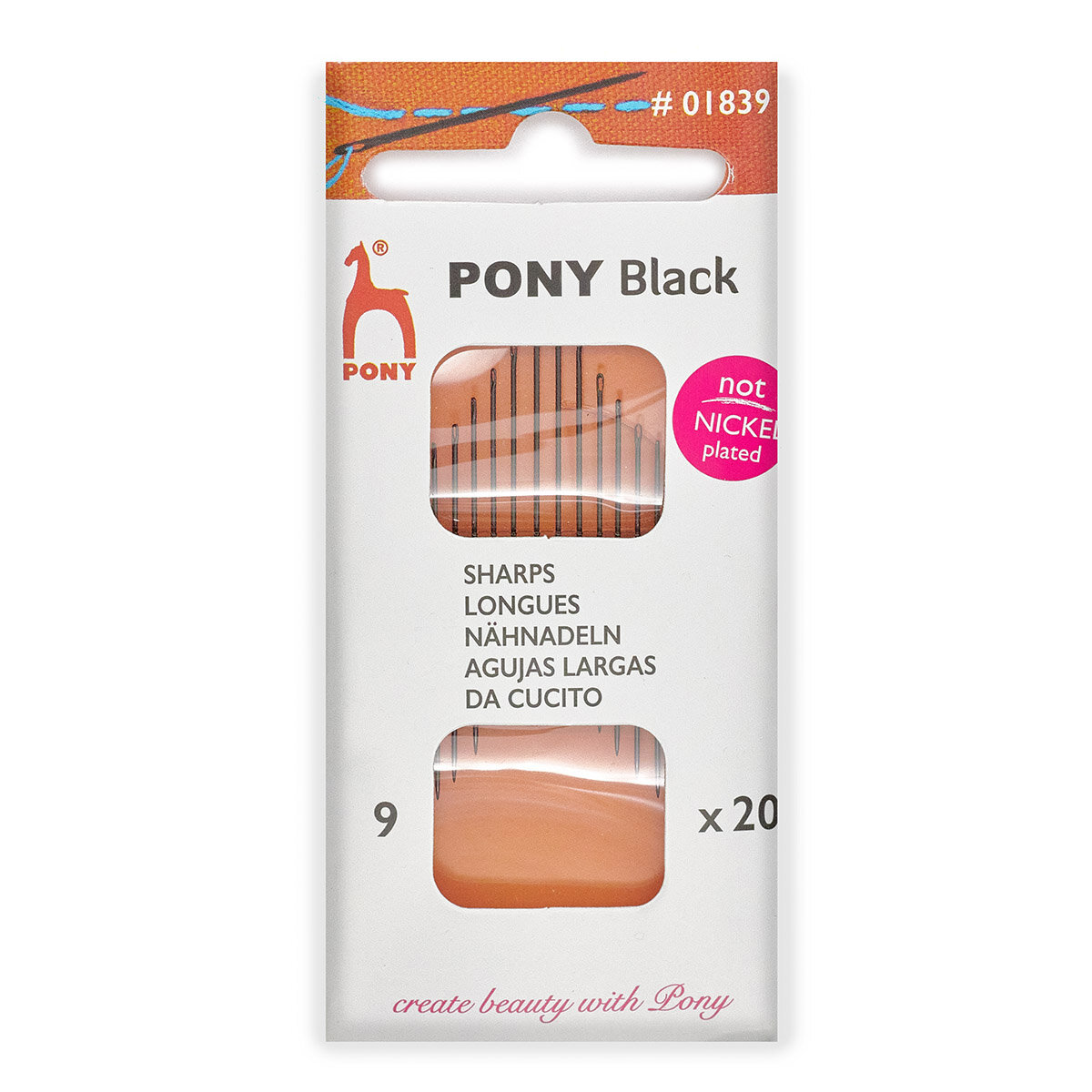 Иголки для шитья № 9, PONY Sharps BLACK, 01839, 20 шт