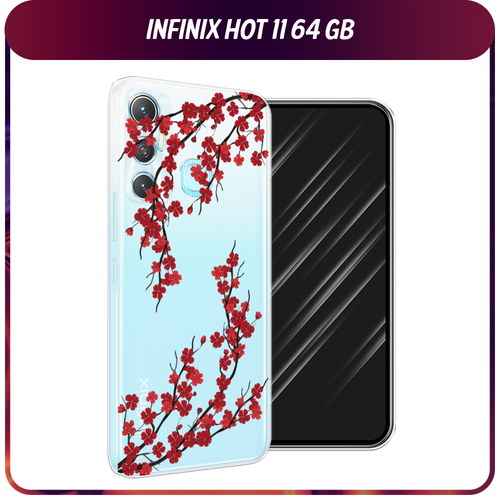 Силиконовый чехол на Infinix HOT 11 Helio G70 64 GB / Инфиникс Хот 11 Helio G70 64 GB Красная сакура, прозрачный силиконовый чехол на infinix hot 11 helio g70 64 gb инфиникс хот 11 helio g70 64 gb попа авокадо прозрачный