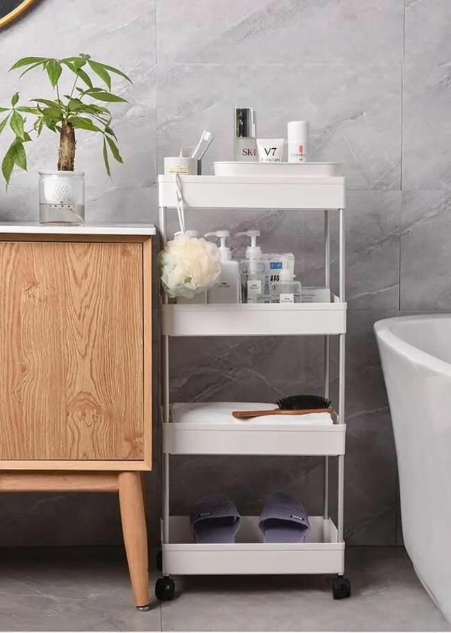 фото Стеллаж для ванной комнаты на колесиках