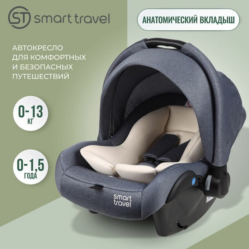 Автокресло детское, автолюлька для новорожденных Smart Travel First Lux от 0 до 13 кг, Blue