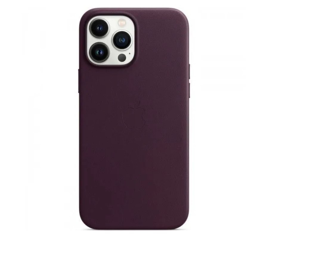 Чехол-накладка кожаный Leather Case с беспроводной зарядкой MagSafe на iPhone 13 Pro- бордовый