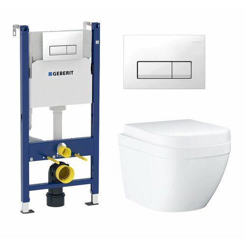 Комплект 3 в 1 инсталляция Geberit Duofix + Унитаз подвесной Grohe Euro Ceramic 39206000 + кнопка белая