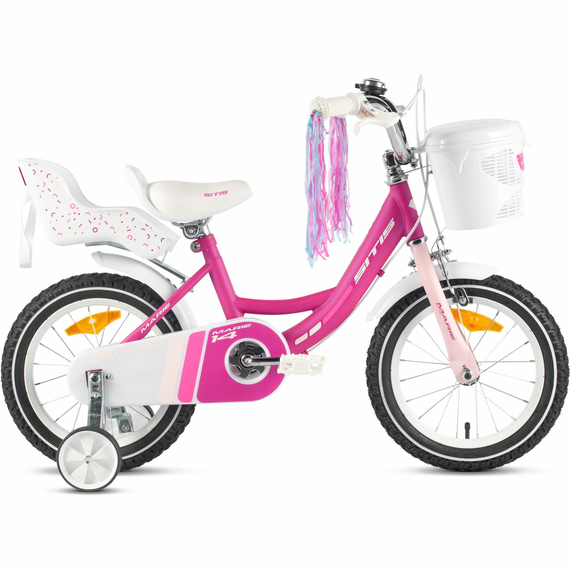 Велосипед Sitis Marie 14" (2024) детский для девочек, стальная рама с барабанными тормозами, 1 скорость, для роста 95-110 см, цвет Violet