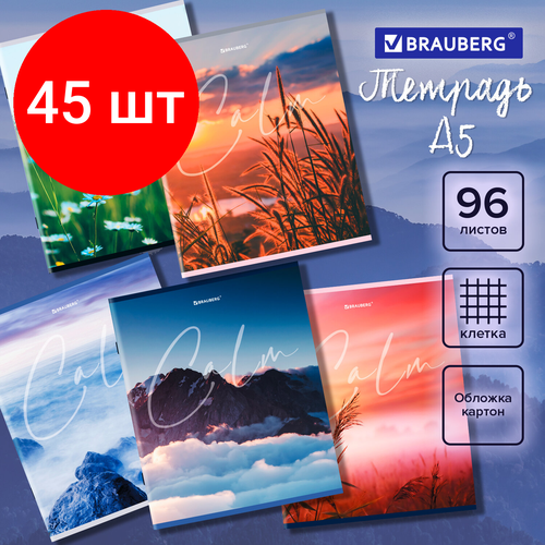 Комплект 45 шт, Тетрадь А5 96 л. BRAUBERG скоба, клетка, Calm, 404435