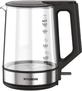 Чайник электрический Hyundai HYK-G8808, 2200Вт, черный и серебристый