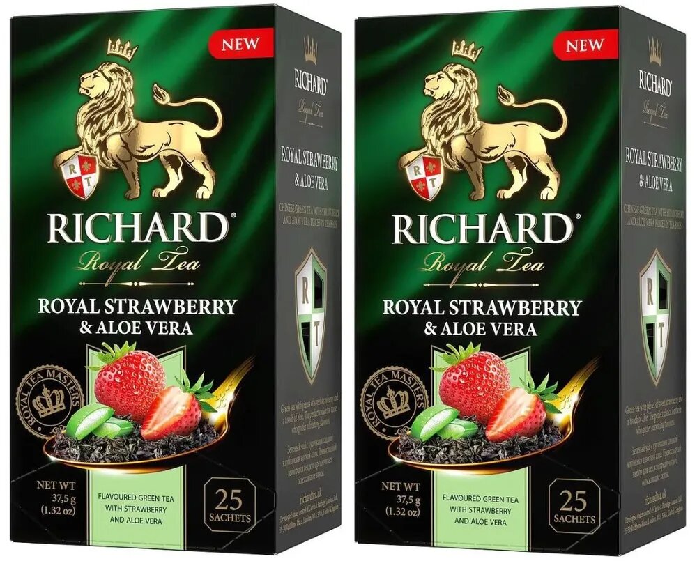 Чай зеленый Richard Royal Strawberry & Aloe Vera 25 пак - 2 штуки