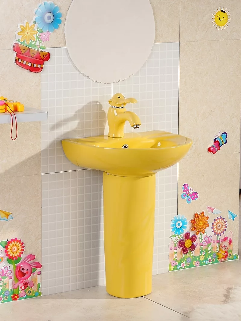 фото Детская раковина Gid Nb192y с пьедесталом желтая