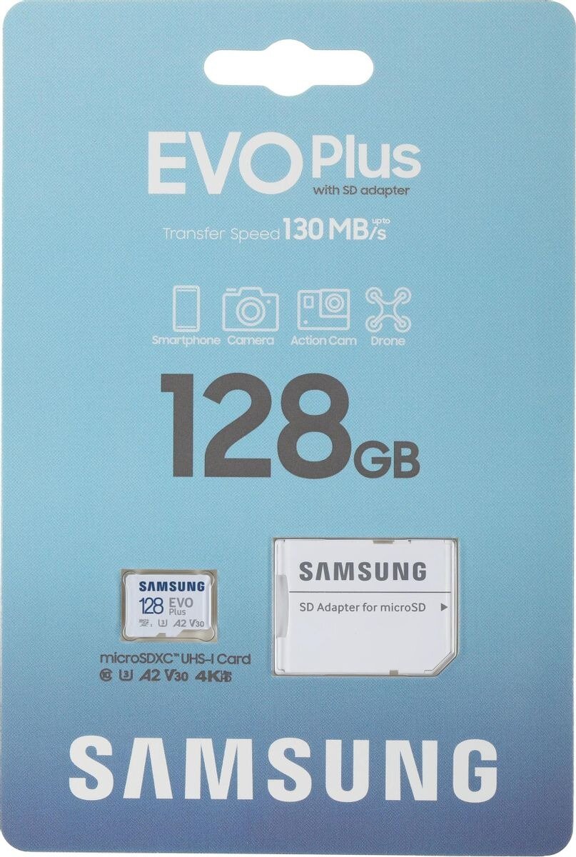 Карта памяти microSDXC UHS-I U3 Samsung EVO PLUS 128 ГБ, 130 МБ/с, Class 10, , 1 шт., переходник SD - фото №4