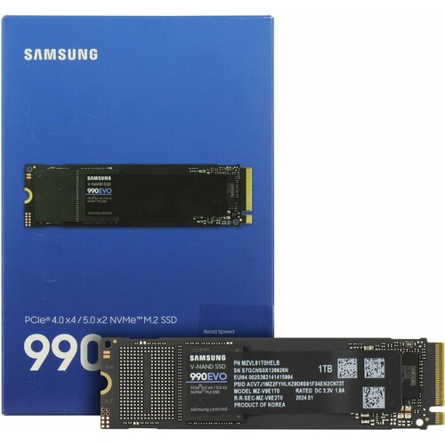 Накопитель SSD Samsung 1000Gb 990 EVO M2 PCIe 40 x 4 50 x 2 NVMe TLC V-NAND Retail 10404₽