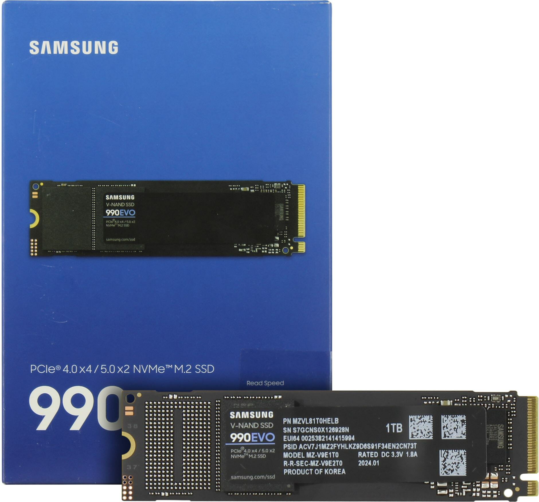 Накопитель SSD Samsung 1000Gb 990 EVO, M.2 PCIe 4.0 x 4 / 5.0 x 2 NVMe TLC V-NAND, Retail