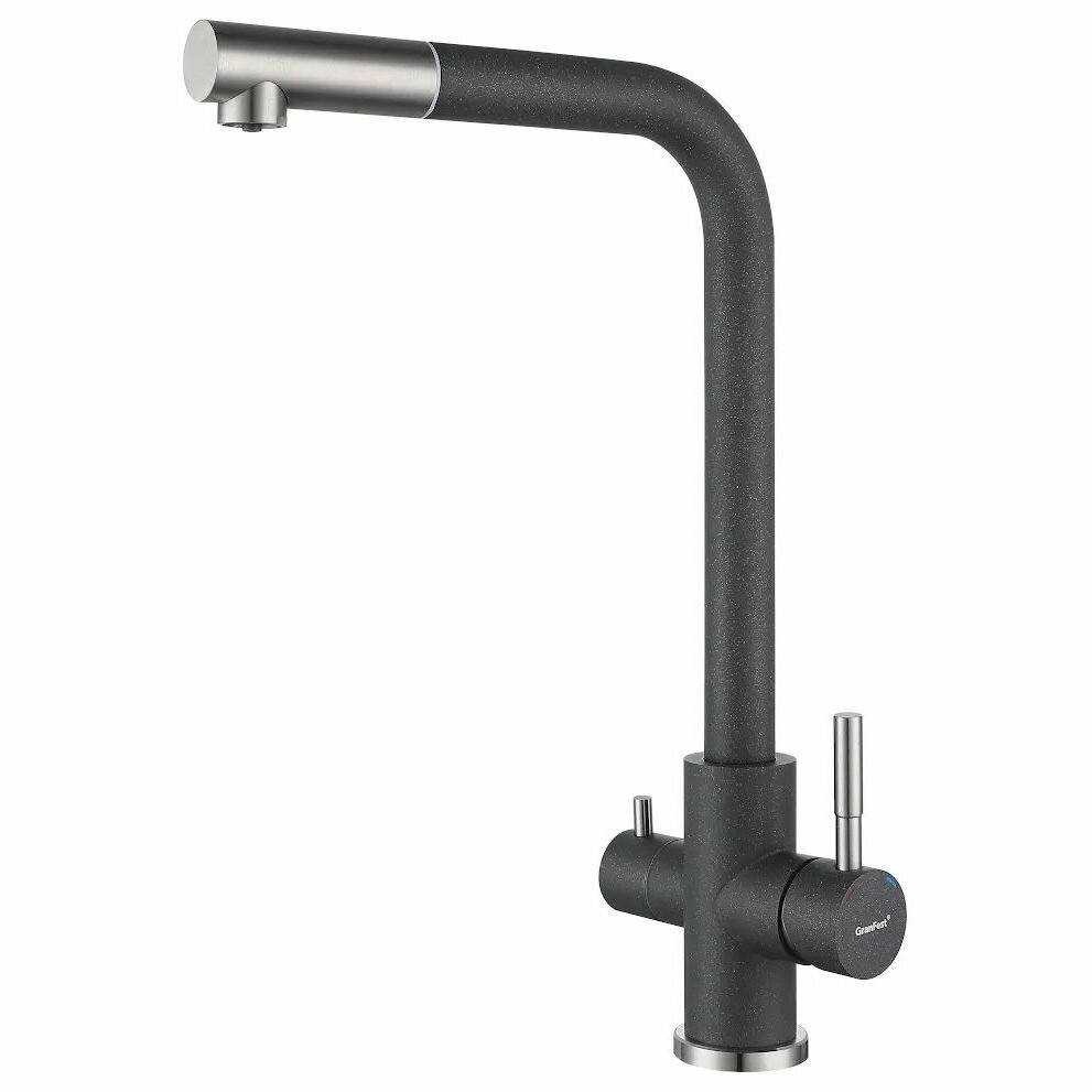 GRANFEST QUARZ Смеситель для кухни Г-обр. с краном питьевой воды D-35мм темно-серый арт. GF-