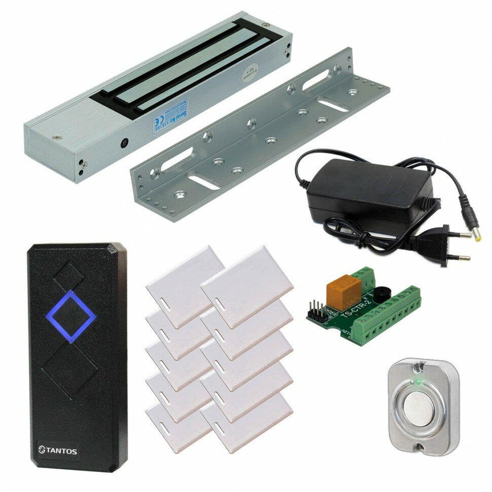 Электромагнитный замок для двери комплект со считывателем (черный) и бесконтактными картами / удержание 280 кг