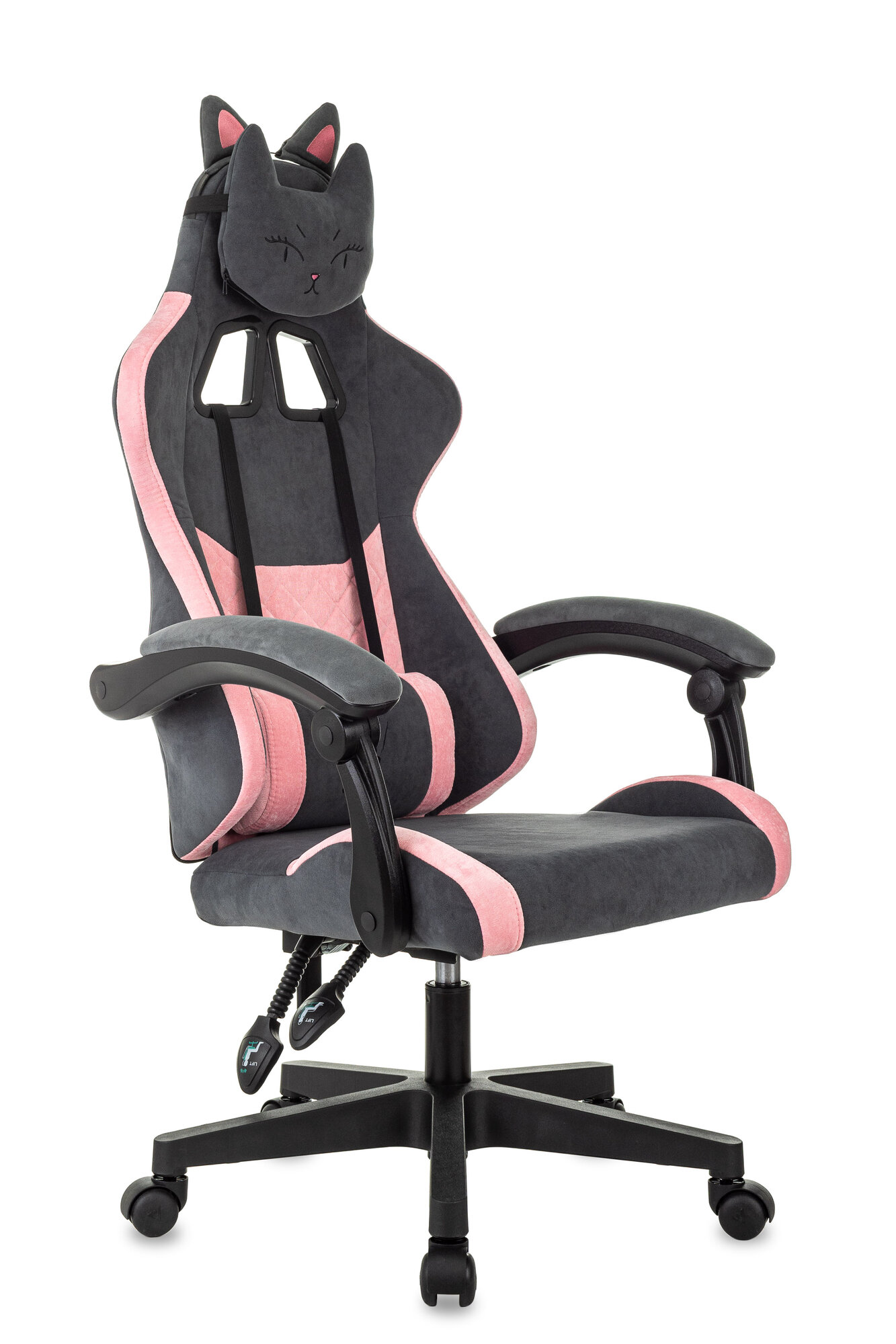 Кресло игровое Knight Kitty Fabric серый/розовый крестов. пластик