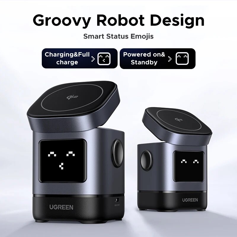 Магнитное беспроводное зарядное устройство UGREEN UNO 2-в-1, Qi2, 15 Вт, USB-C, с кабелем