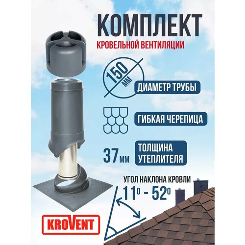фото Комплект вентиляции утеплённый для кровли из гибкой черепицы 150-500 / вентиляция дома / крыши krovent