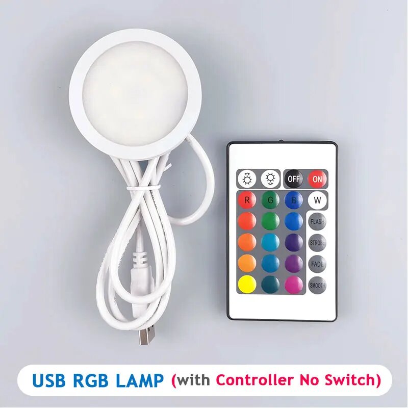USB 5 В RGB Прожектор 5 Вт 3 Вт 7 Вт Модель для поверхностной установки Дисплей Свет Дистанционного управления Светодиодный Простой светильник для винного шкафа Ультратонкий 16 Colors RGB 5 Вт 1M Remote RGB Silver shell