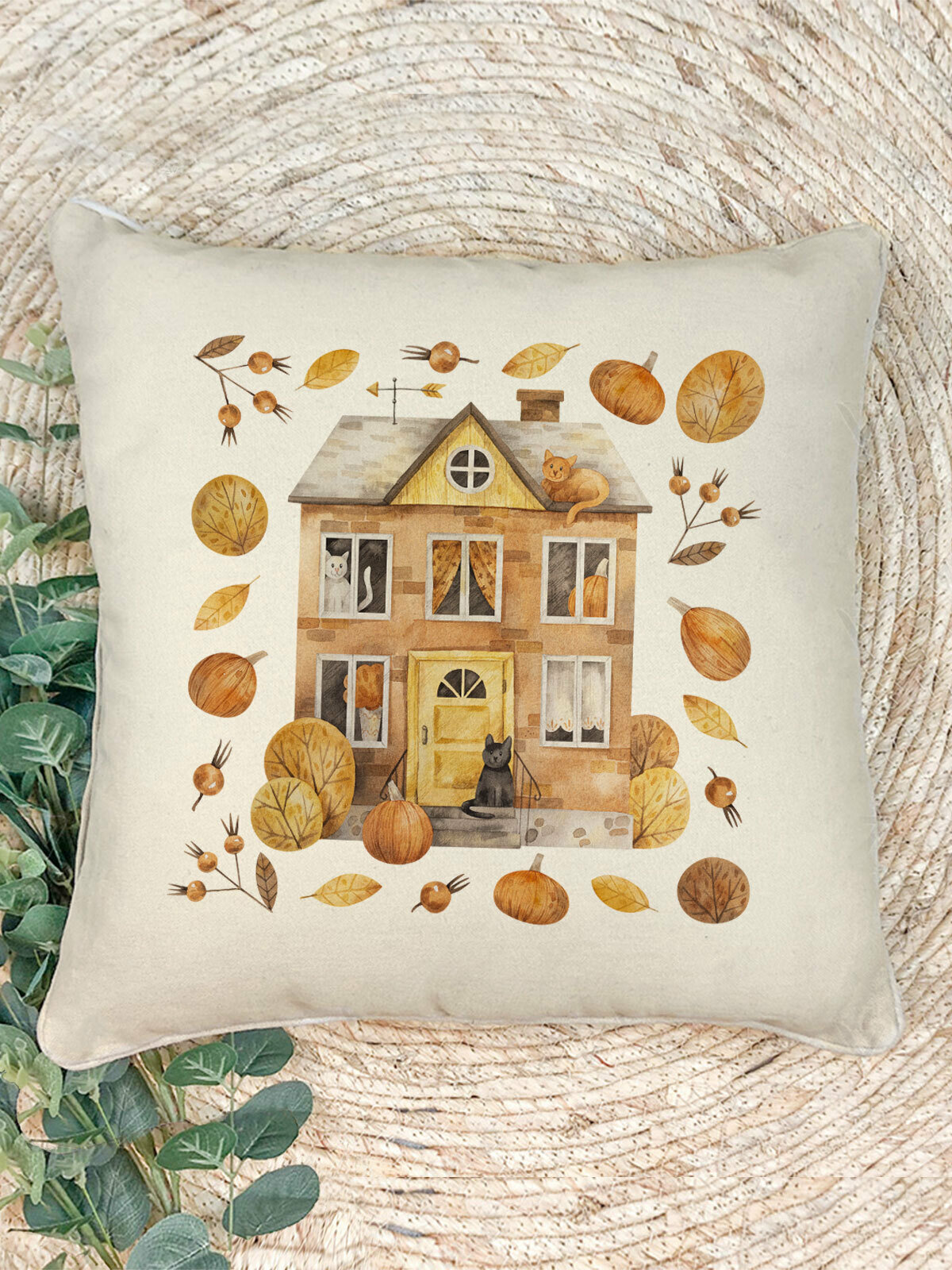 Наволочка для декоративной подушки Gerasim "Кошкин дом", 41х41 см, эко-ткань хлопок/полиэфир, Хэллоуин, Halloween