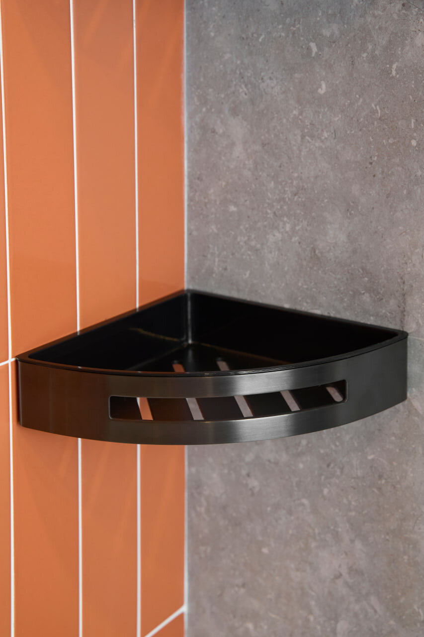 Полка настенная для ванной угловая 22х22х5.2 см подвесная цвет оружейная сталь Йорта