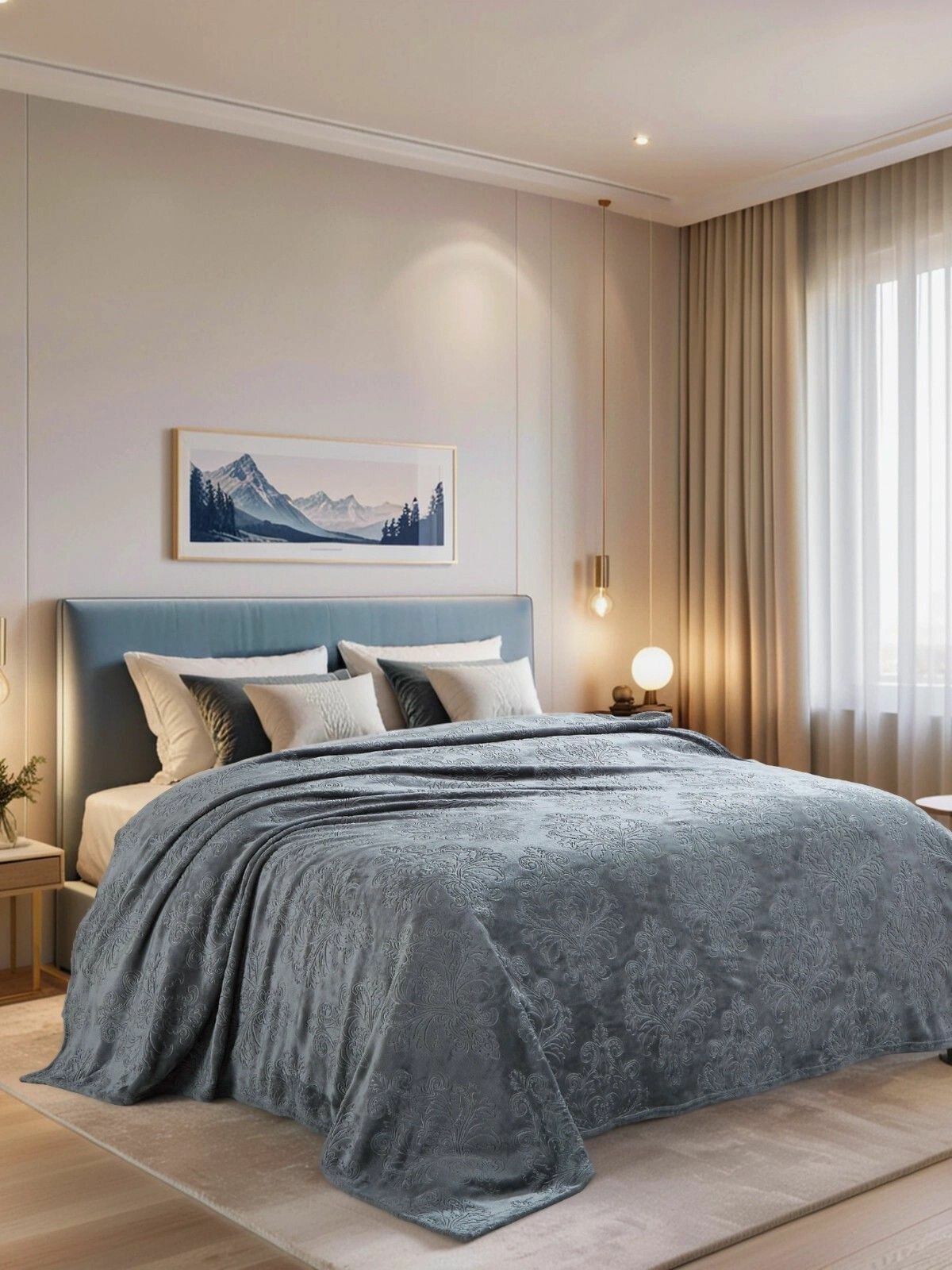 Плед 200х220 однотонный евро Cleo покрывало на кровать и диван велсофт