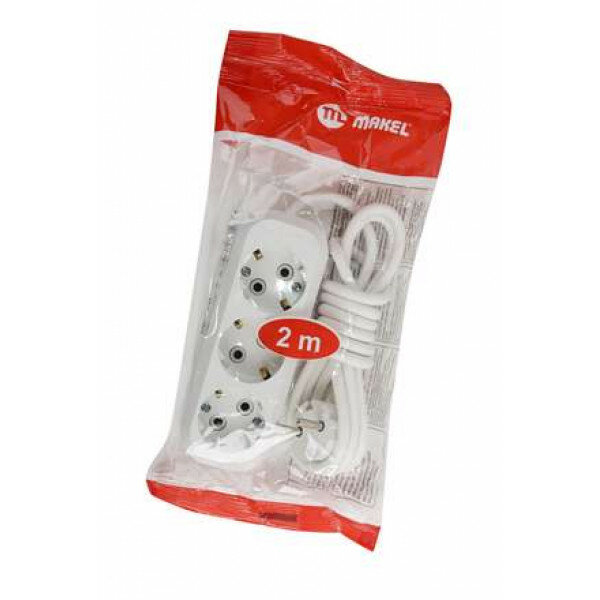 Сетевой удлинитель с заземлением MAKEL 3*2 MGP 132 на 2 метра 3 розетки 3,5 кВт 16А белый