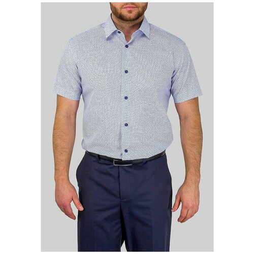 фото Рубашка мужская короткий рукав greg 123/209/3081/z/1p, полуприталенный силуэт / regular fit, цвет голубой, рост 174-184, размер ворота 39