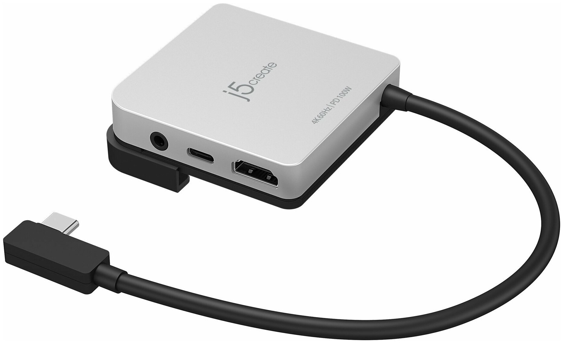 Многопортовый адаптер j5create JCD612 с L-образным кабель-коннектором USB-C для iPad Pro 11 дюймов и iPad Pro 12,9 дюйма (2018 и новее) (USB-C PD 3,0 100 Вт, USB-A 3,1, microSD UHS-I, SD UHS-I, HDMI 4K 60 Гц, разъем 3,5 мм) (Серебристый|Черный)