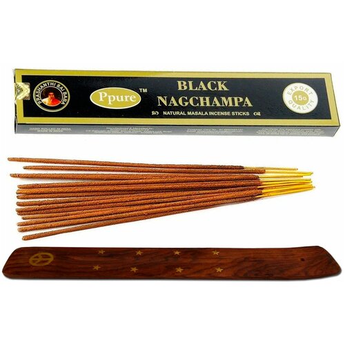 Купить Благовония Ppure NAGCHAMPA MEDITATION (НагЧампа Медитация), 15 гр 12 палочек + подставка, синий/черный/голубой