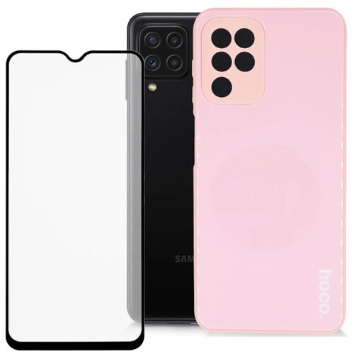 фото Комплект: противоударный чехол + защитное стекло для samsung galaxy a22 / m32. накладка / бампер с защитой камеры самсунг а22 pduspb