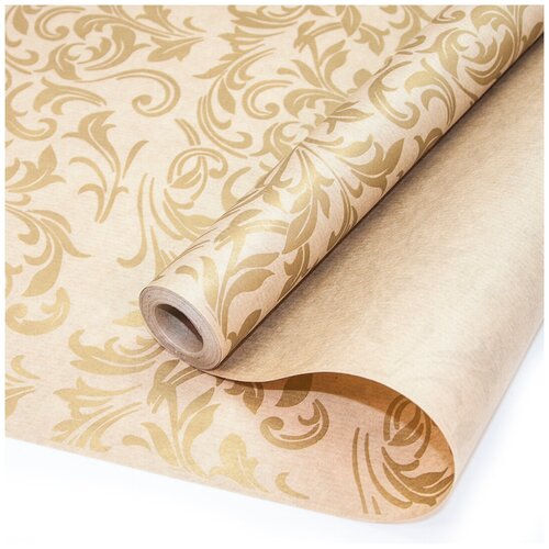 фото Упаковочная бумага, крафт 40гр (0,6*10 м) веточки, золото, 1 шт. дон баллон