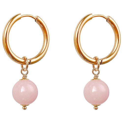 фото Серьги кольца женские с подвесками из молочно розового кварца strekoza collection