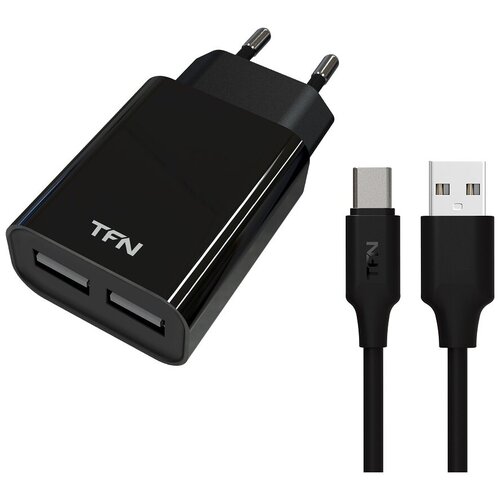 фото Сетевое зарядное устройство tfn, 2.4a, 2usb, type- c, чёрный (tfn- wc2u24ausbcbk)