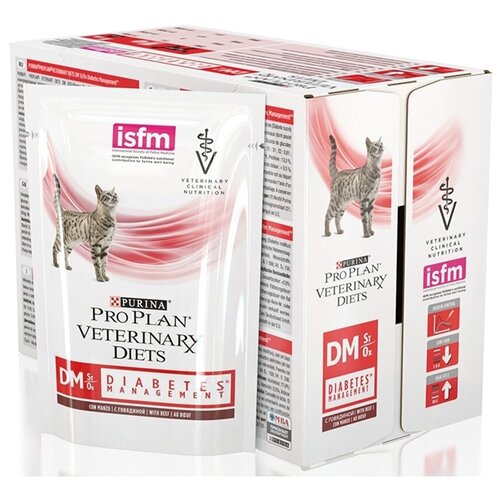 Purina PRO PLAN Veterinary Diets DM Консервированный корм для кошек при сахарном диабете, говядина в соусе, 10 х 85 г