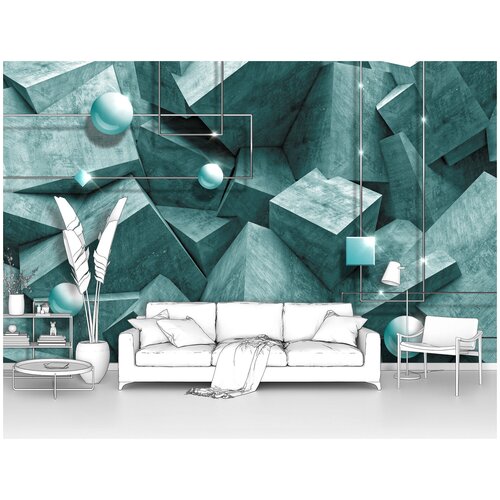 Фотообои на стену первое ателье Бетонные блоки с шарами 400х240 см ШхВ флизелиновые Premium 6814₽