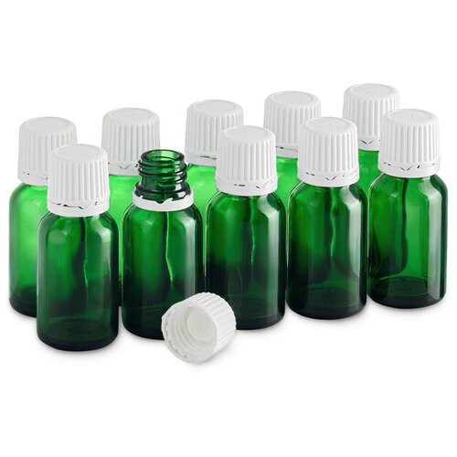 Флакон 15 мл стеклянный с пластиковой крышкой. Набор 10 штук.