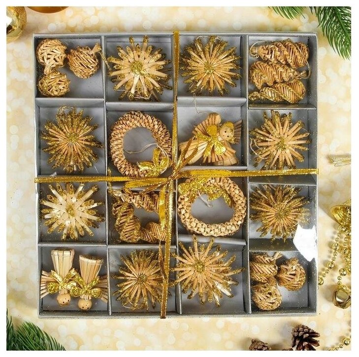 Эко-декор в подарочной упаковке «Волшебный праздник» золото 36 элементов