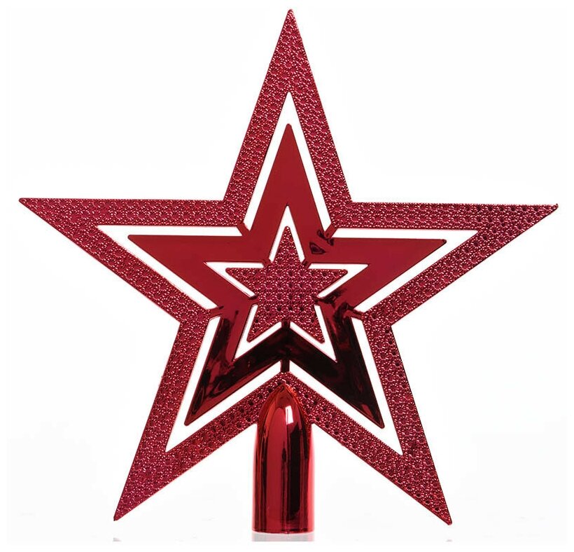 Верхушка елочная из пластика сверкающая звезда красная пластик 20 см Kaemingk 029998