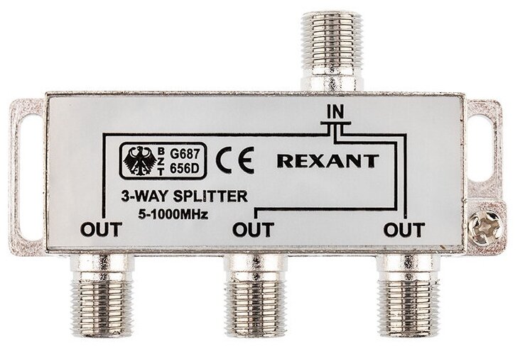 Антенный сплиттер/делитель ТВ-сигнала REXANT на 3 выхода под F-разъемы 5-1000 МГц