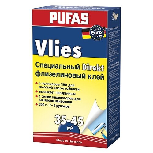 Клей для обоев флизелиновый Pufas Euro 3000 Vlies Direkt (0,3 кг) клей для обоев под покраску pufas euro 3000 флизелиновый с индикатором 0 42 л 0 3 кг