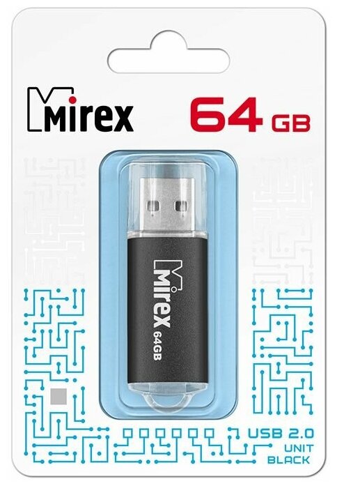 Комплект 5 штук, Флеш-память Mirex USB UNIT BLACK 64Gb (13600-FMUUND64 )